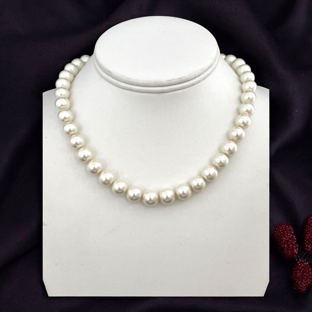 Simulated Pearl Necklace Sterling Clasp Merii - 12A
